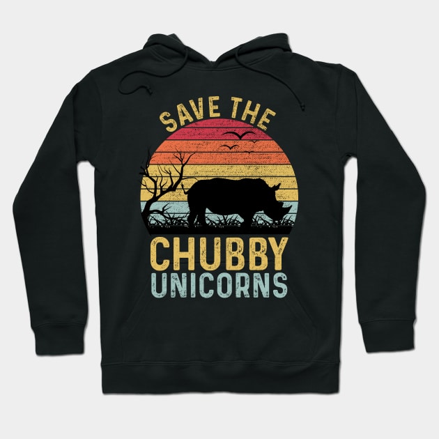 Save The Chubby Unicorns Vintage Funny Rhino Hoodie by DragonTees